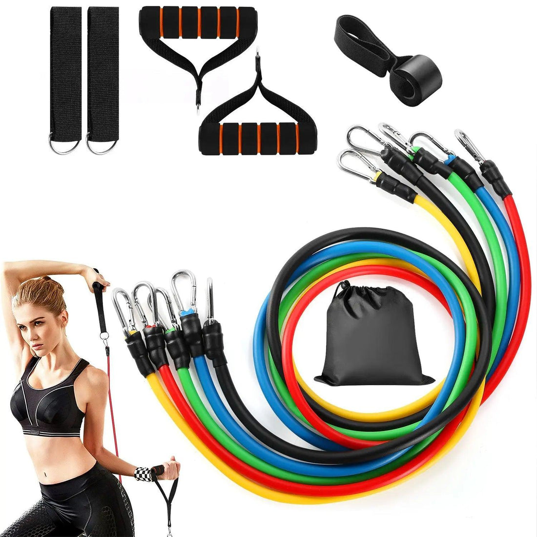 11Pcs Resistance Bands Set Fitness Workout Tubes Exercise Tube Bands Up to 100lbs - Awesome Marketplace