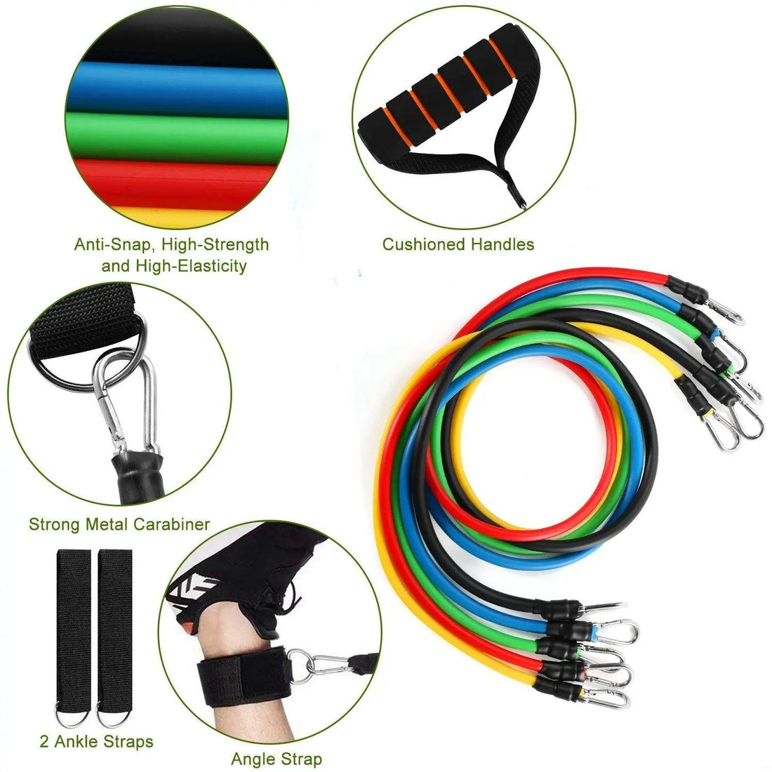 11Pcs Resistance Bands Set Fitness Workout Tubes Exercise Tube Bands Up to 100lbs - Awesome Marketplace