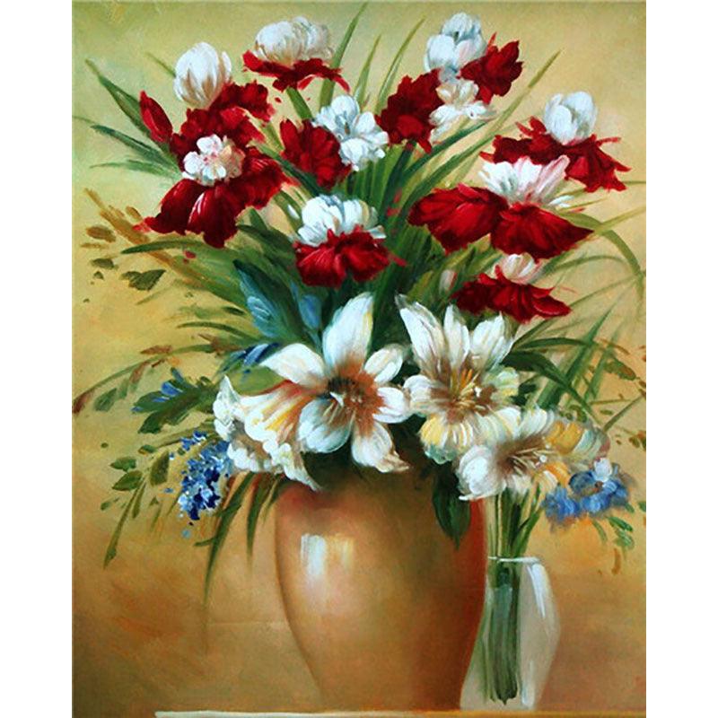 Adult Digital Oil Painting Kit  Flowers & Butterflies in Vases DIY Art