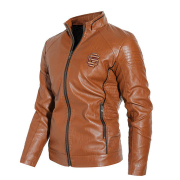 Men's Leather Jacket With Stand Collar PU Motorcycle Leather Jacket