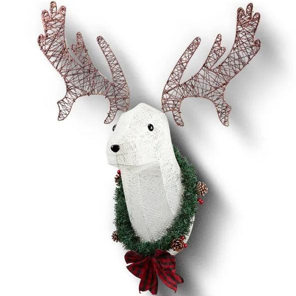 Lighted Christmas Wall Decor Reindeer Head, 39 Pre-lit 3D Rudolph Hanging Wreath For Front Door Window Indoor Outdoor Xmas Decor Lighted Holiday Displays