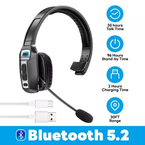 Bluetooth 5.2 Wireless Headset With Noise Cancelling Mic For Phones PC