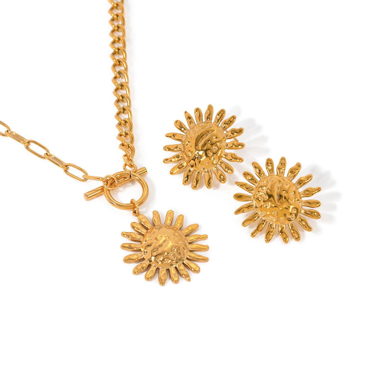 18K Gold Stainless Steel Hammered SUNFLOWER Earrings - Awesome Marketplace