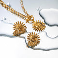 18K Gold Stainless Steel Hammered SUNFLOWER Earrings - Awesome Marketplace