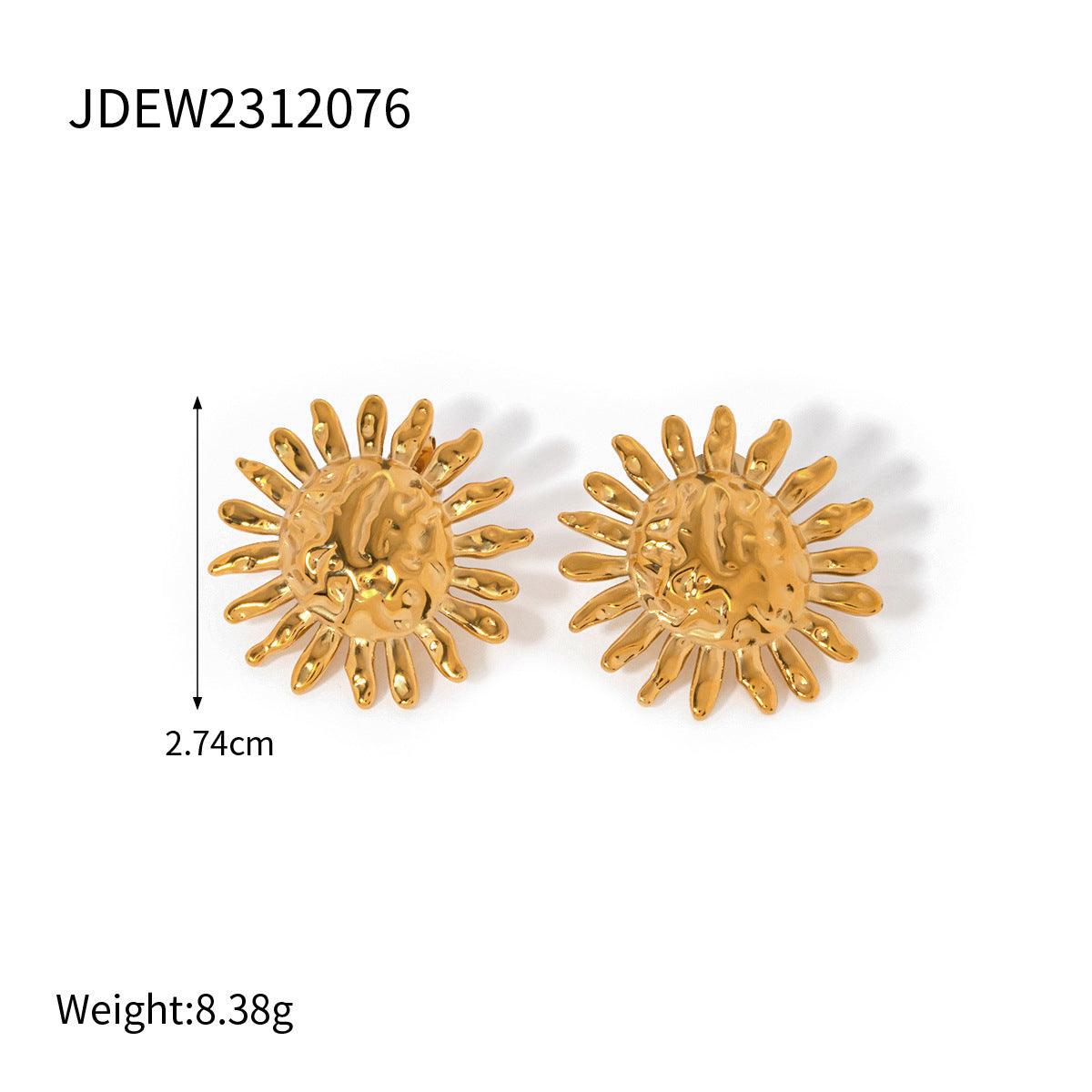 18K Gold Stainless Steel Hammered SUNFLOWER Earrings - Awesome Marketplace