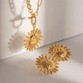 18K Gold Stainless Steel Hammered SUNFLOWER Earrings - Awesome Marketplace