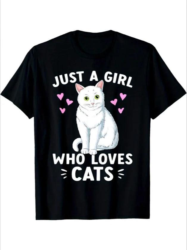 Just A Girl Who Loves Cats Cute Cat Lover Girls Women T-Shirt in USA to USA