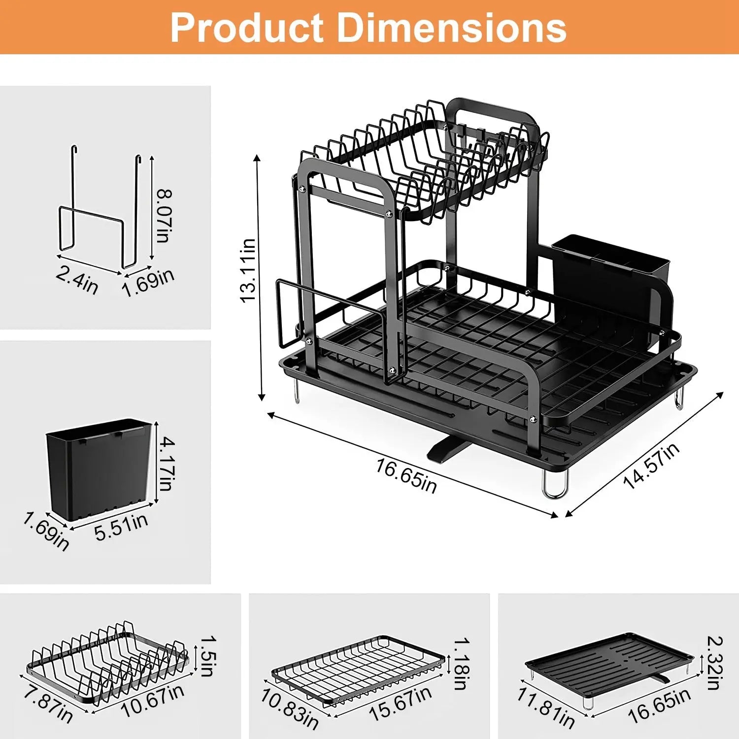 2-Tier Dish Drying Rack for Kitchen Counter Space Saving Rustproof Dish Rack with Drainboard Detachable Kitchen Drainer Organizer Set Doba