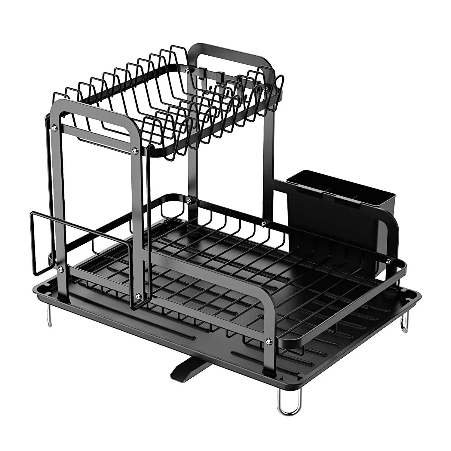 2-Tier Dish Drying Rack for Kitchen Counter Space Saving Rustproof Dish Rack with Drainboard Detachable Kitchen Drainer Organizer Set Doba