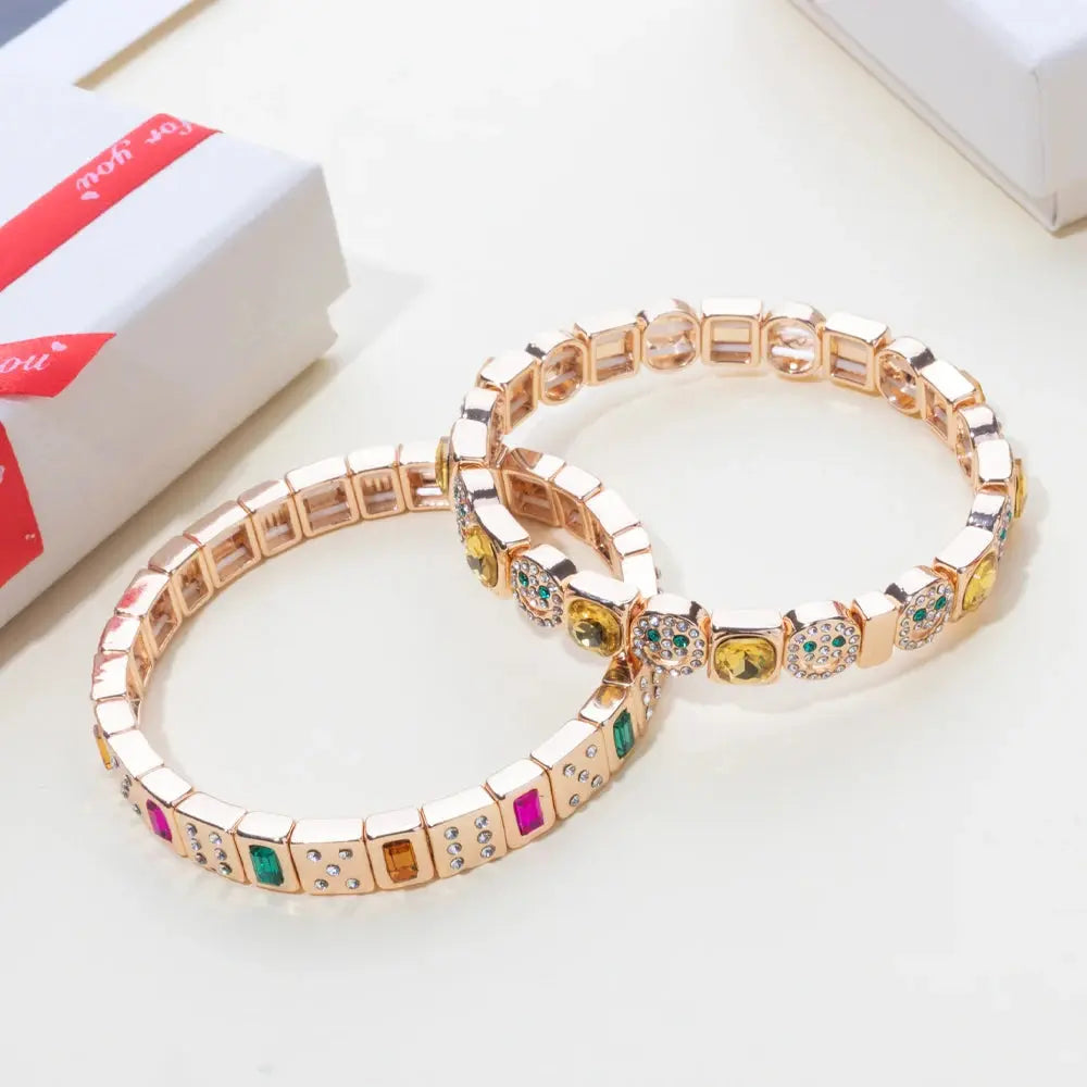 2024 Design Enamel Happy Face Inlaid Dimond Bracelet for Women Gold Color Dice Beads Elastic Bangle Boho Jewelry Accessories Awesome Markeplace