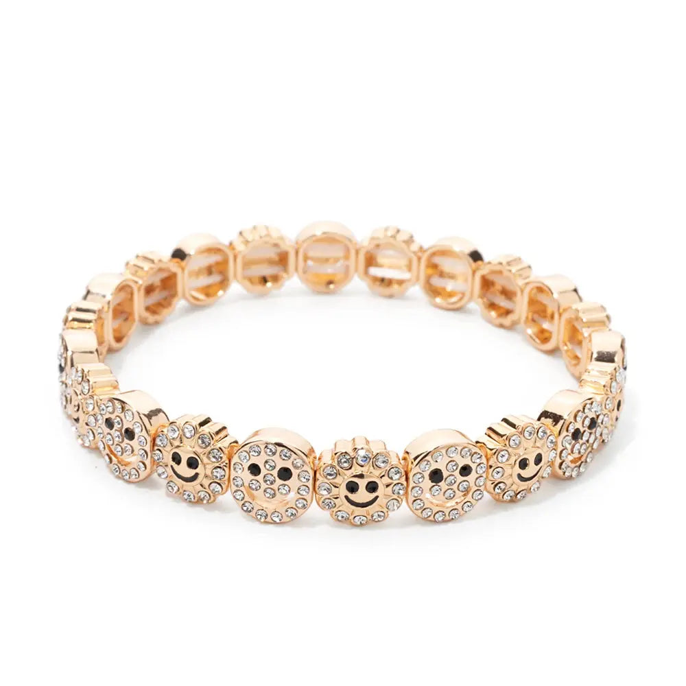 Women's Enamel Happy Face Bracelet Inlaid Diamond & Gold Dice Beads Jewelry - Awesome Marketplace