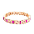 Women's Enamel Happy Face Bracelet Inlaid Diamond & Gold Dice Beads Jewelry - Awesome Marketplace