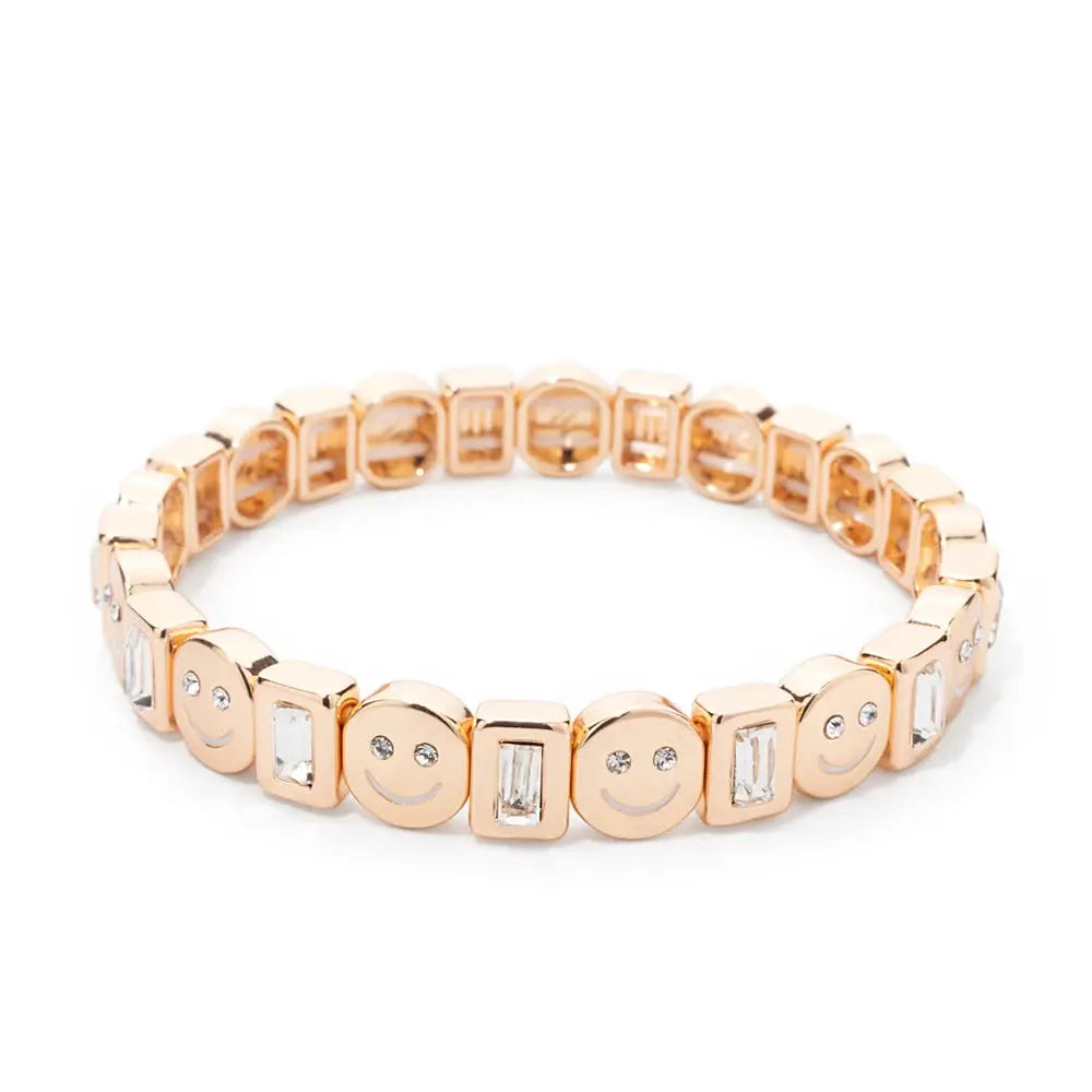 Women's Enamel Happy Face Bracelet Inlaid Diamond & Gold Dice Beads Jewelry - Awesome Marketplace