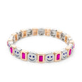 Women's Enamel Happy Face Bracelet Inlaid Diamond & Gold Dice Beads Jewelry - Awesome Marketplace