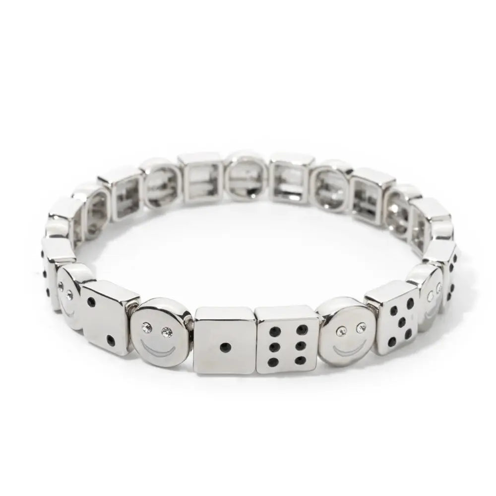 Women's Enamel Happy Face Bracelet Inlaid Diamond & Gold Dice Beads Jewelry - Awesome Marketplace