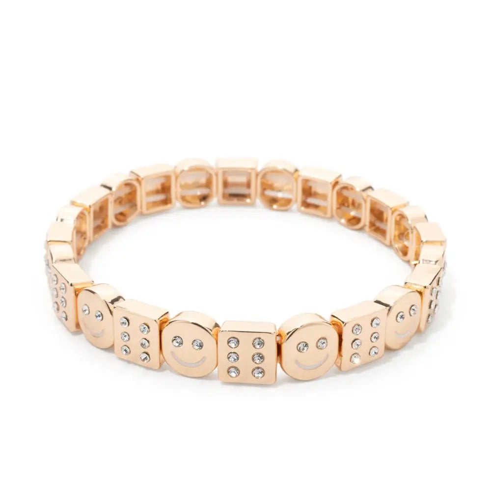 Women's Enamel Happy Face Bracelet Inlaid Diamond & Gold Dice Beads Jewelry - Awesome Marketplace