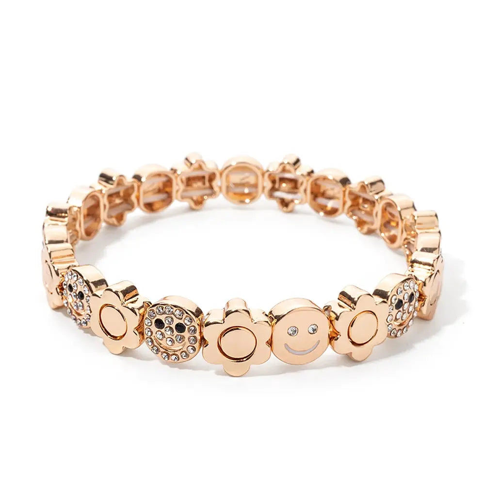 Women's Enamel Happy Face Bracelet Inlaid Diamond & Gold Dice Beads Jewelry - Awesome Marketplace