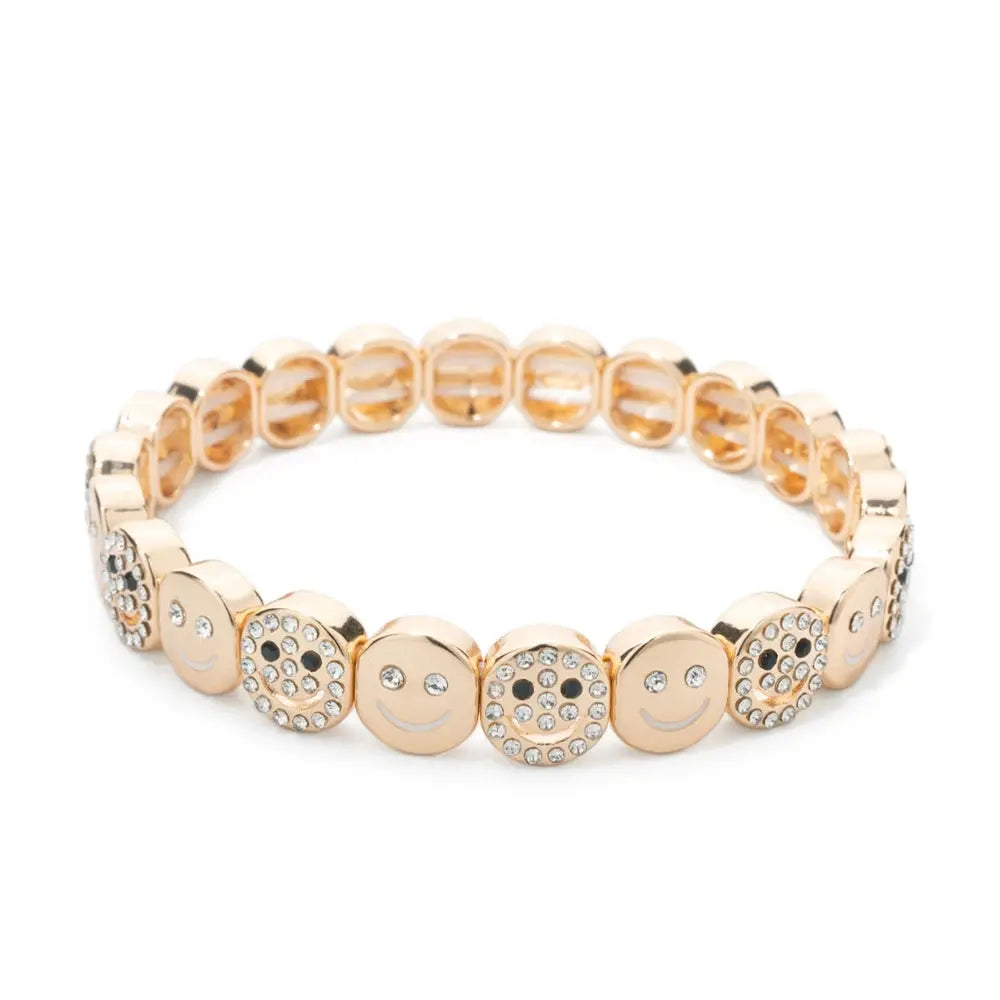 Women's Enamel Happy Face Bracelet Inlaid Diamond & Gold Dice Beads Jewelry - Awesome Marketplace