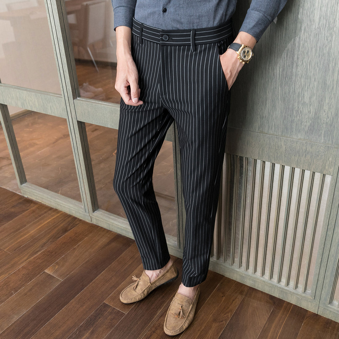 Striped Casual Pants Men's Slim Fit Suit Business Wear