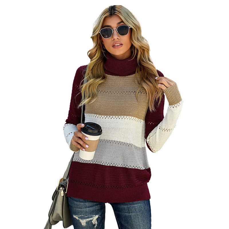 Women Contrasting Hollow Stitching Sweater