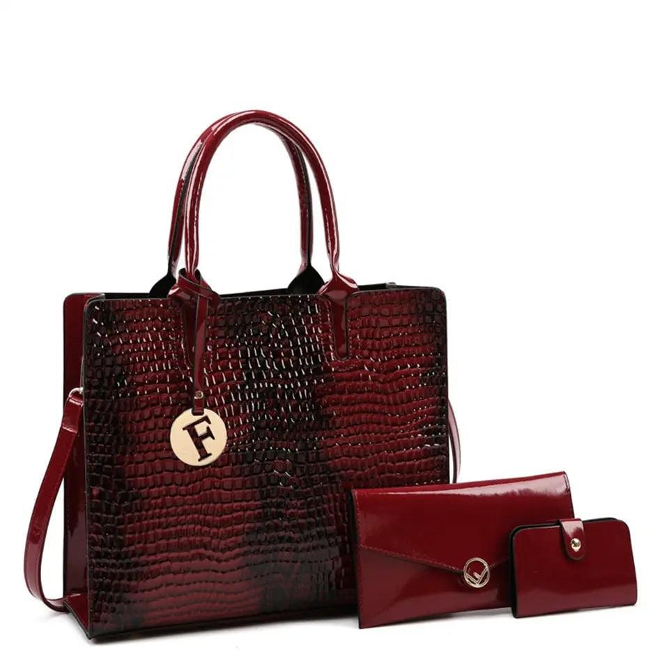 3 Sets Luxury Patent Leather Handbag High Quality Designer Women's Tote, Shoulder & Crossbody Bags - Awesome Marketplace