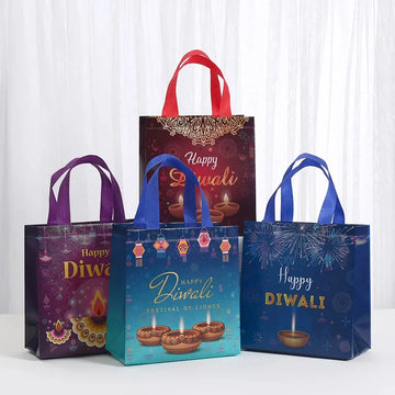 Diwali Gift Tote Bags 12/30pcs Reusable Non-Woven Vibrant Indian Festival Bags