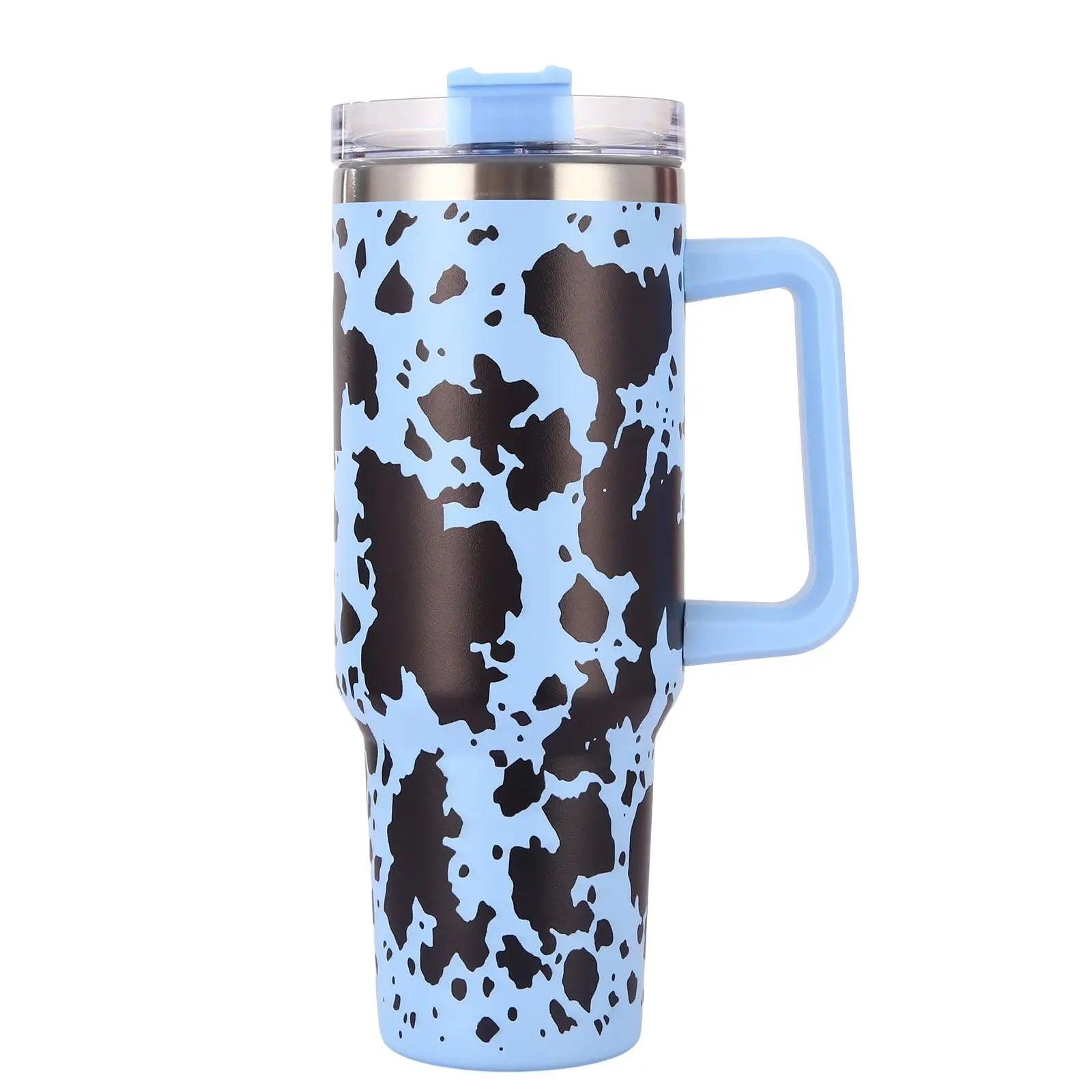 40oz 5D cowprint Insulated Tumbler With Handle And Straw Lid Portable Large Capacity water bottle, Heat preservation,304 Stainless Steel Cup For Outdoor Sports, Travel & Camping Birthday Gift Doba