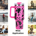 40oz 5D cowprint Insulated Tumbler With Handle And Straw Lid Portable Large Capacity water bottle, Heat preservation,304 Stainless Steel Cup For Outdoor Sports, Travel & Camping Birthday Gift Doba