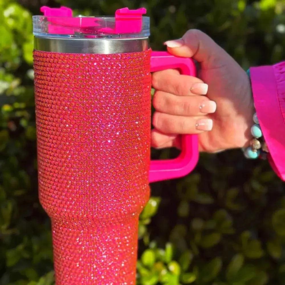 40oz Shiny Rhinestone Tumbler - Stainless Steel Glitter Cup with Straw for Women, Travel & Car - Awesome Marketplace