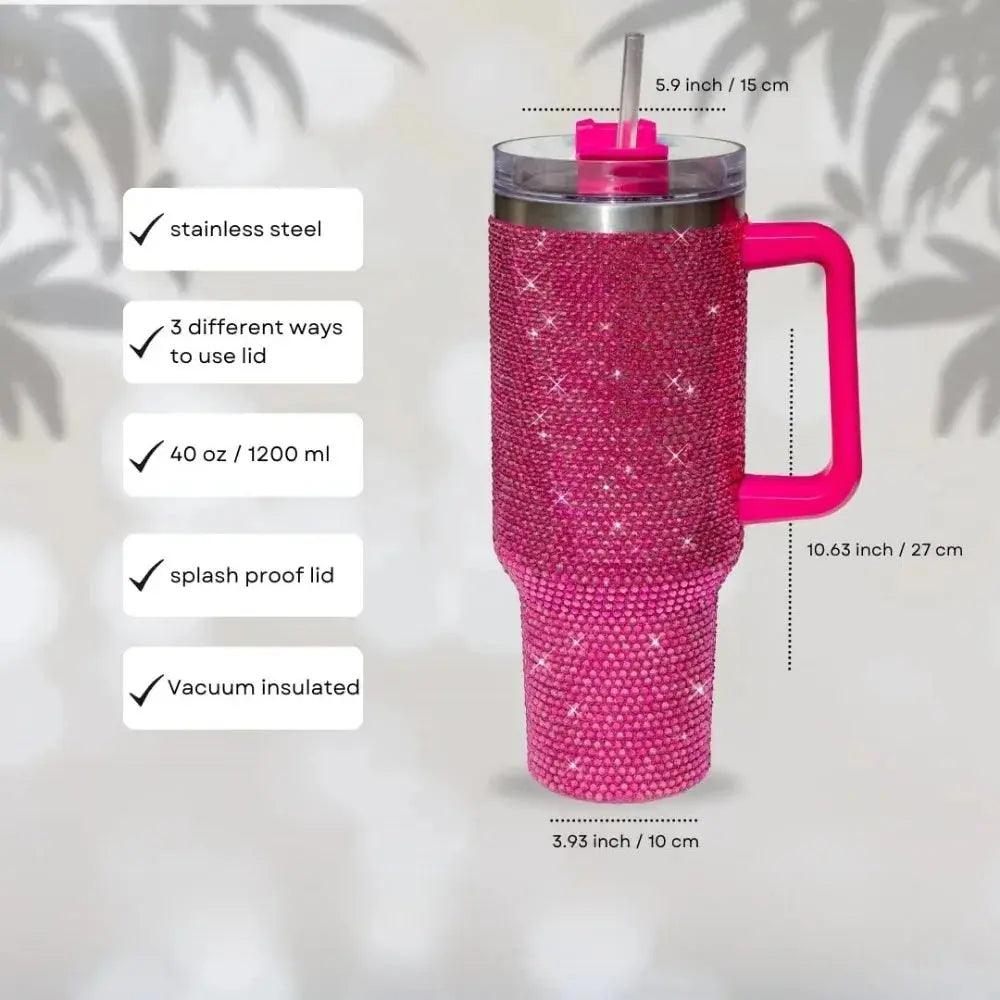 40oz Shiny Rhinestone Tumbler - Stainless Steel Glitter Cup with Straw for Women, Travel & Car - Awesome Marketplace