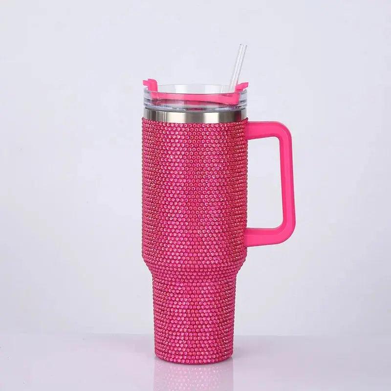 40oz Shiny Rhinestone Tumbler - Stainless Steel Glitter Cup with Straw for Women, Travel & Car - Awesome Marketplace