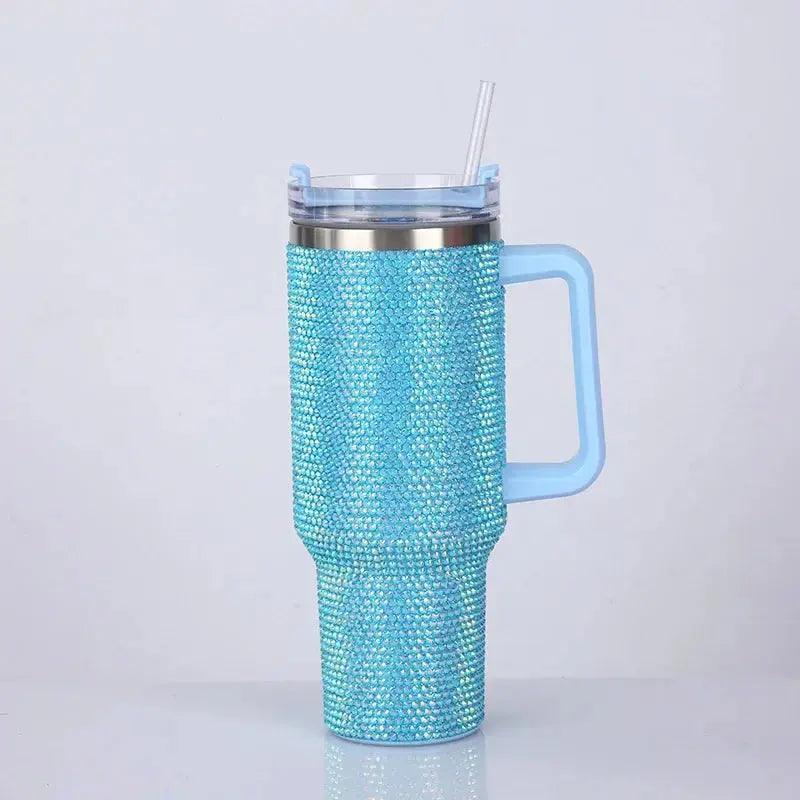 40oz Shiny Rhinestone Tumbler - Stainless Steel Glitter Cup with Straw for Women, Travel & Car - Awesome Marketplace