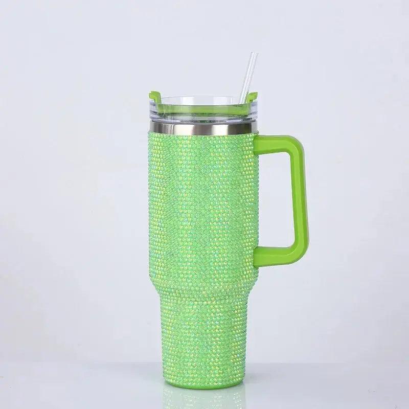 40oz Shiny Rhinestone Tumbler - Stainless Steel Glitter Cup with Straw for Women, Travel & Car - Awesome Marketplace