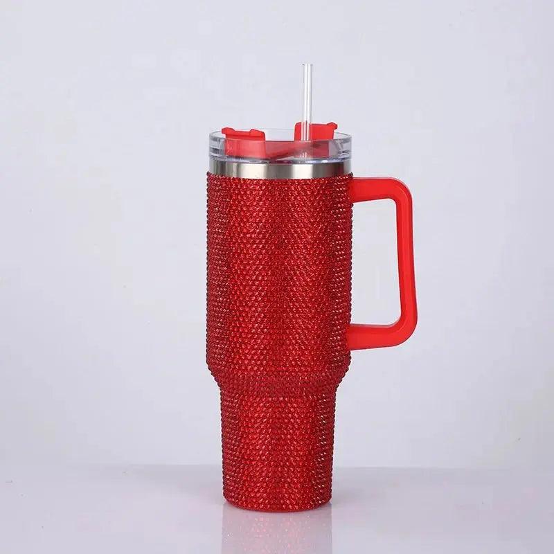 40oz Shiny Rhinestone Tumbler - Stainless Steel Glitter Cup with Straw for Women, Travel & Car - Awesome Marketplace