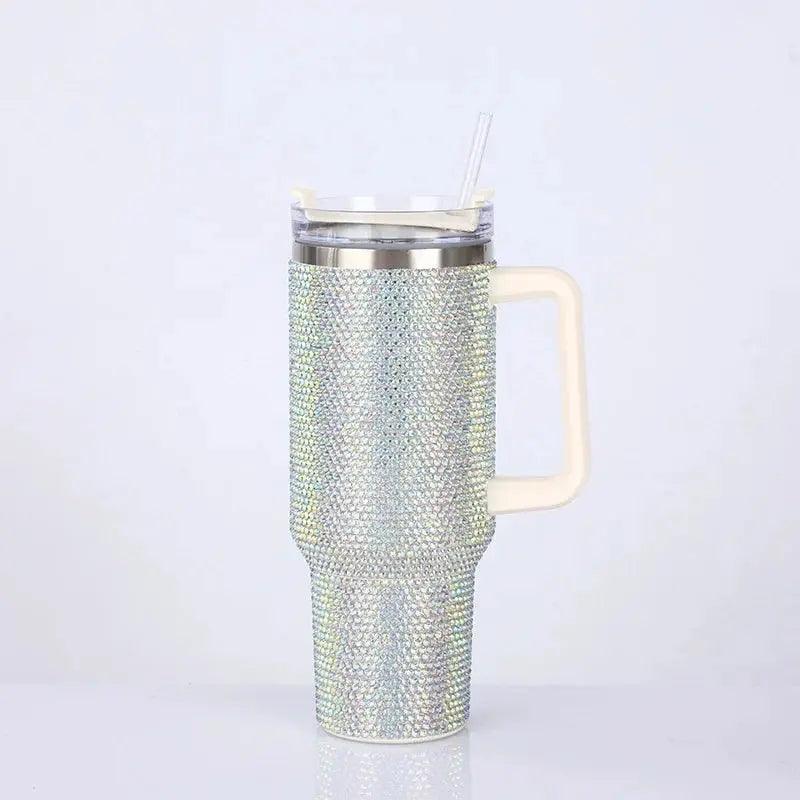 40oz Shiny Rhinestone Tumbler - Stainless Steel Glitter Cup with Straw for Women, Travel & Car - Awesome Marketplace