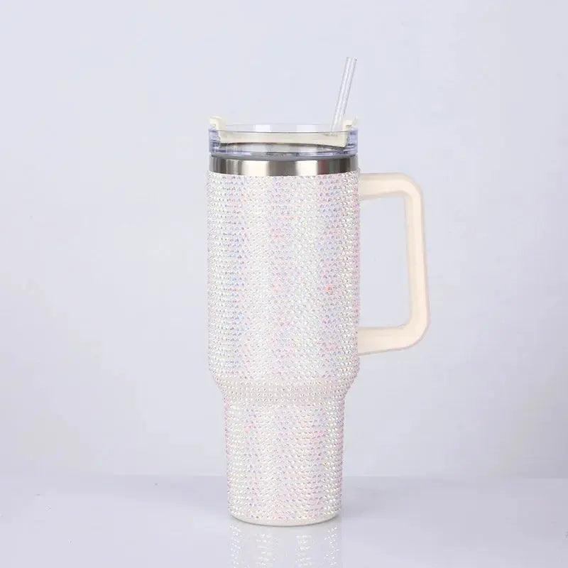 40oz Shiny Rhinestone Tumbler - Stainless Steel Glitter Cup with Straw for Women, Travel & Car - Awesome Marketplace