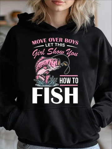 Move Over Funny Girls Fishing Fisherman Fish Line Lover Gifts Cozy Classic Print Pullover Hoodie, Casual Long Sleeve Hoodie For Sprots in usa to usa