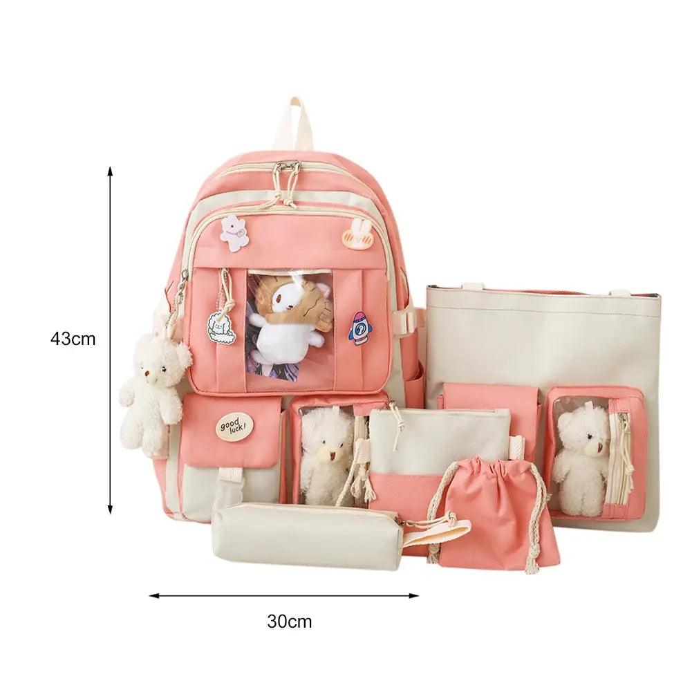 5 Pcs Set Kawaii Girls Backpack For Student School Bag Teenager Girls Schoolbag Book Bags Pencil Case Women Travel Backpack Tote Awesome Marketplace