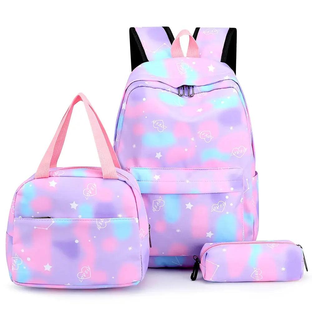 Student School Bag Set - 5 Pcs Kawaii Girls Backpack Teenager Schoolbag Book Bags Pencil Case & Travel Tote for Women - Awesome Marketplace