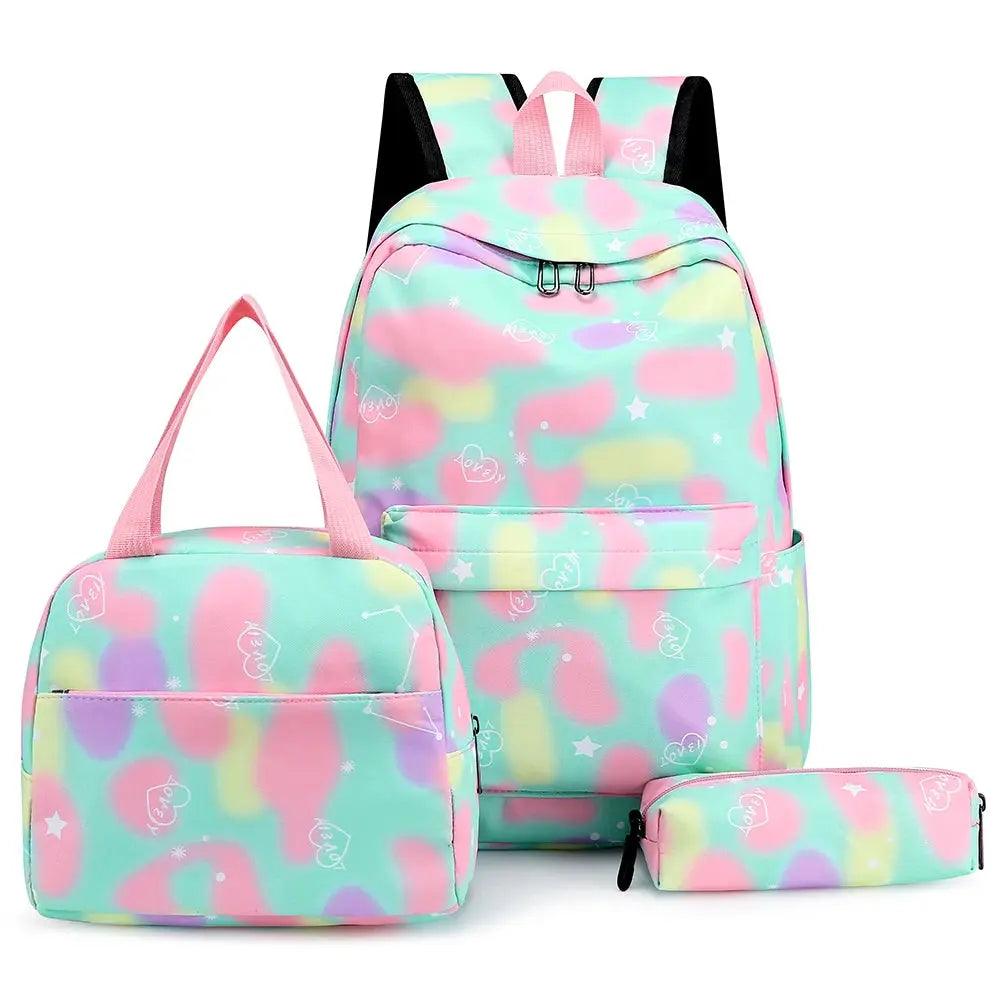 Student School Bag Set - 5 Pcs Kawaii Girls Backpack Teenager Schoolbag Book Bags Pencil Case & Travel Tote for Women - Awesome Marketplace