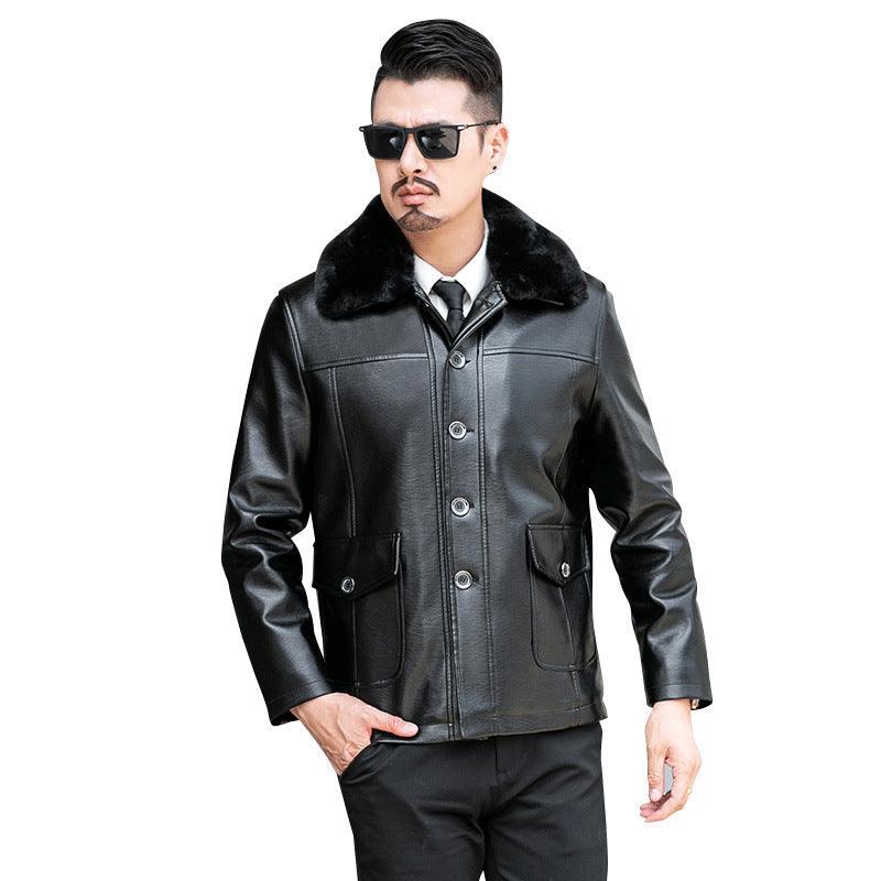 Lapel Fur Liner Leather Jacket Casual Men's Leather Jacket