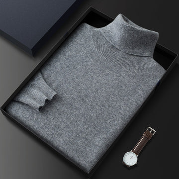 Men's High Lapel Casual Knitted Solid Color Cashmere Sweater