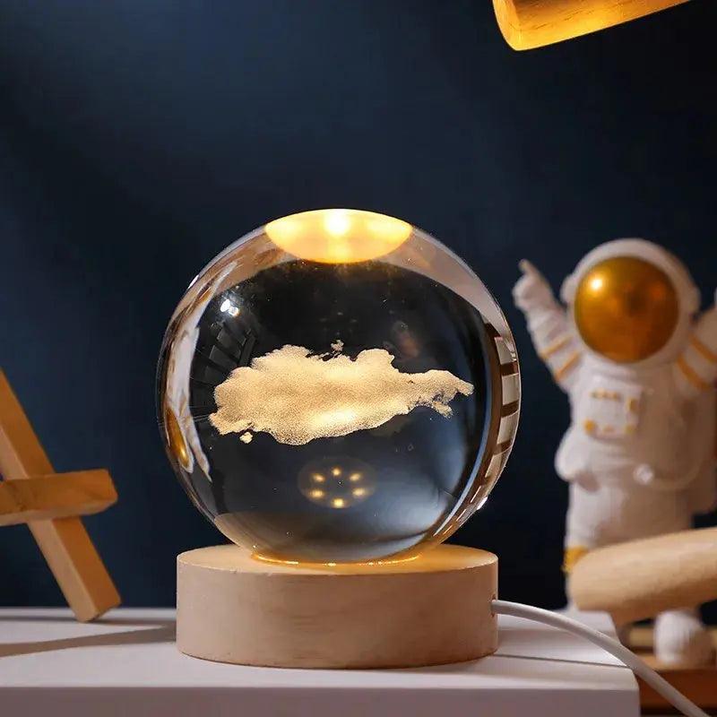 Crystal Globe Night Light 3D Solar System Laser Engraved Decoration - Awesome Marketplace