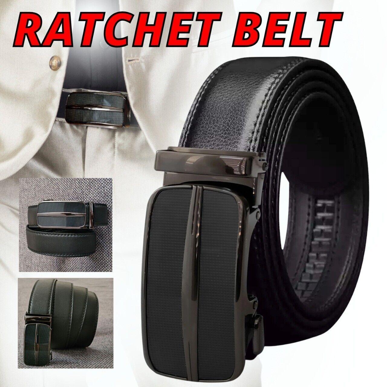 Microfiber Leather Men's Ratchet Belt Belts For Men Adjustable Size, Slide Buckle