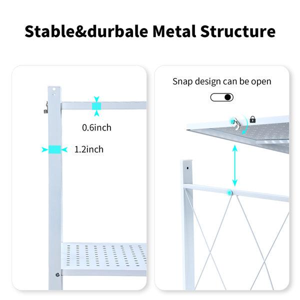 5-layer White Foldable Metal Storage Rack With Wheels