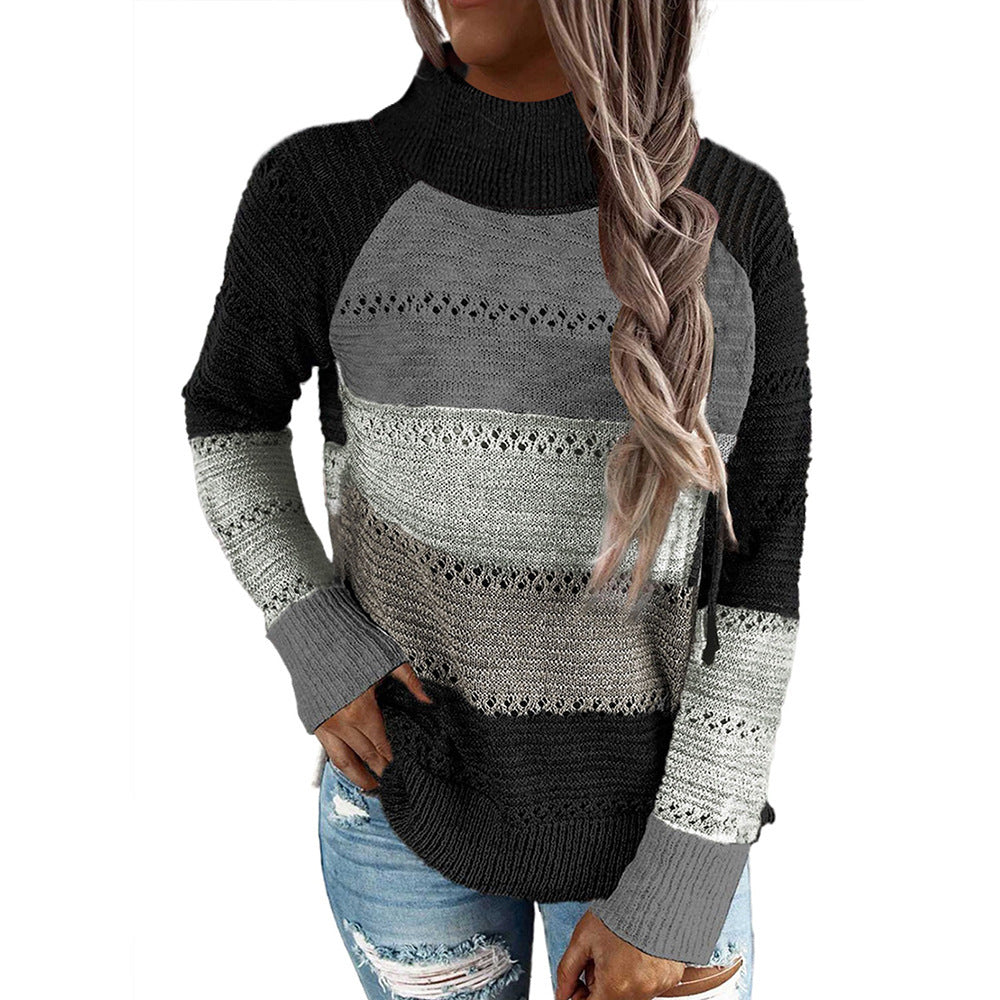 Women Contrasting Hollow Stitching Sweater