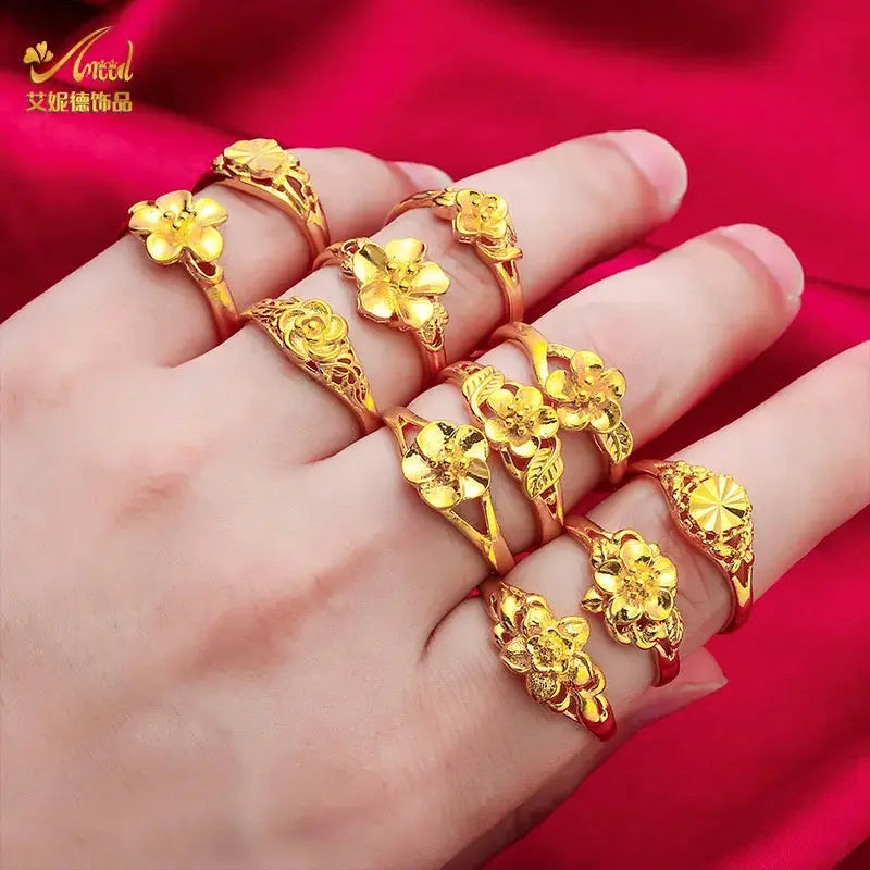 ANIID Ethiopia Dubai Flower Gold Color Arab Rings Resizable For Women Wedding Jewelry African Party Gift Nigerian Jewellery Awesome Markeplace