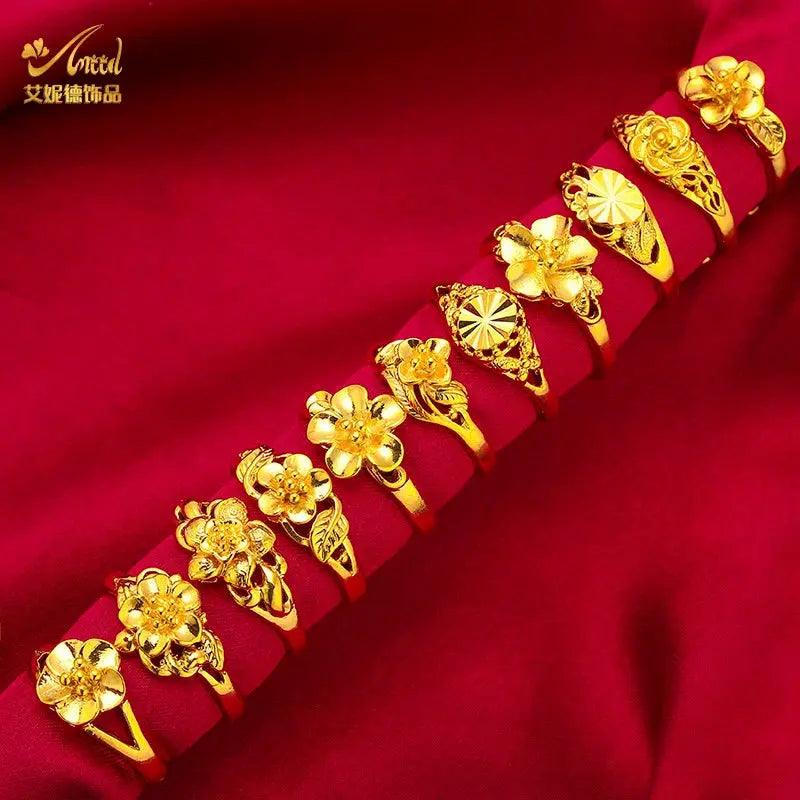 ANIID Ethiopia Dubai Flower Gold Color Arab Rings Resizable For Women Wedding Jewelry African Party Gift Nigerian Jewellery Awesome Markeplace