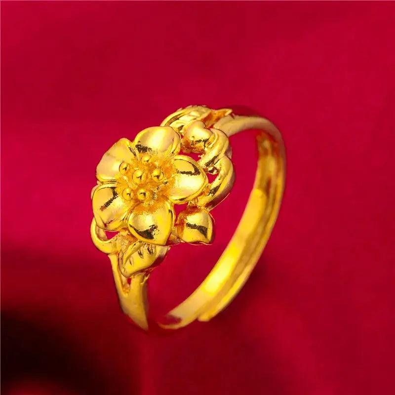 ANIID Ethiopia Dubai Flower Gold Rings Resizable Wedding & Party Jewelry - Awesome Marketplace