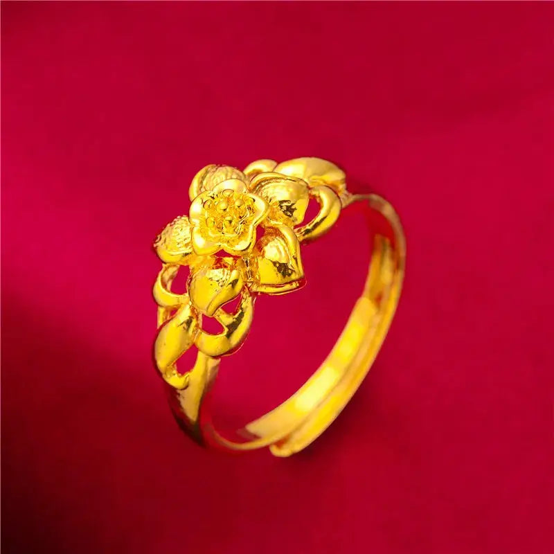 ANIID Ethiopia Dubai Flower Gold Rings Resizable Wedding & Party Jewelry - Awesome Marketplace